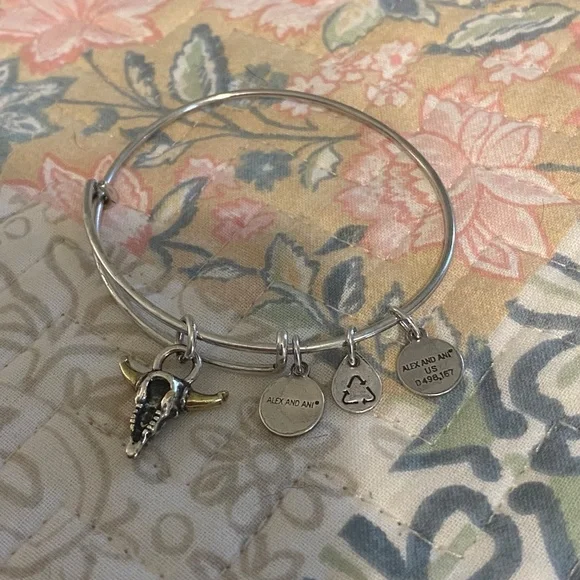 Alex and Ani Silver and Gold Bull Skull Bracelet - Picture 5 of 5